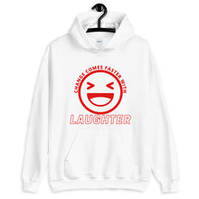 Load image into Gallery viewer, Change Comes Faster With Laughter Hoodie (RED LOGO)
